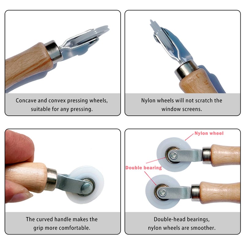 BAYTORY 3Pcs Screen Tool, Window Screen Spline Roller Tool with Wooden Handle and Steel/Nylon Bearing Wheels, Mesh Screen Door Repair Kit Easy to Use - Image 3