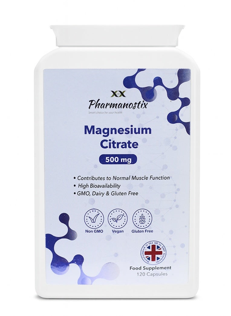 Pharmanostix Magnesium Citrate 500 mg – Highly Absorbable Magnesium Supplement for Digestion, Muscle, Bone & Sleep Support – 120 Vegan Capsules