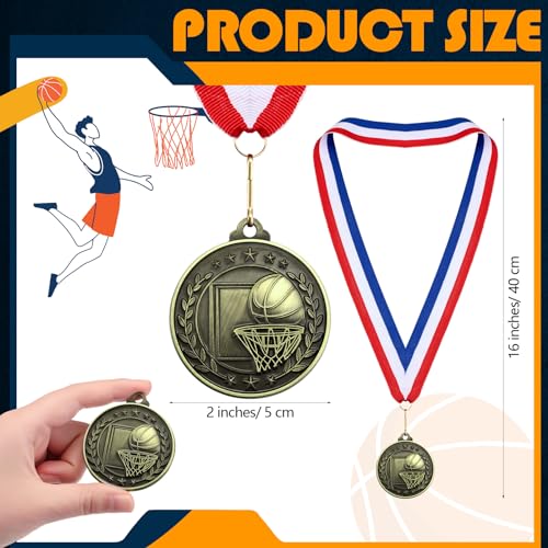 Misdary 12 Pack Medals with Neck Ribbons Team Participation Trophies for Kids Sports Awards Party Favors for Sports Competitions Celebration Gift(Bronze,Basketball) - Image 2