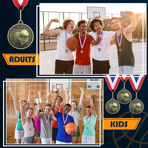 Misdary 12 Pack Medals with Neck Ribbons Team Participation Trophies for Kids Sports Awards Party Favors for Sports Competitions Celebration Gift(Bronze,Basketball) - Image 5