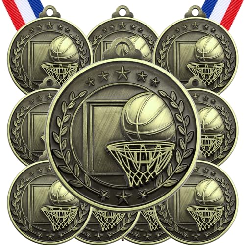 Misdary 12 Pack Medals with Neck Ribbons Team Participation Trophies for Kids Sports Awards Party Favors for Sports Competitions Celebration Gift(Bronze,Basketball) - Image 1
