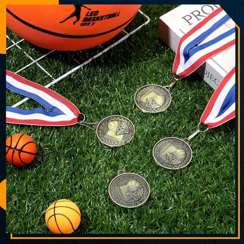 Misdary 12 Pack Medals with Neck Ribbons Team Participation Trophies for Kids Sports Awards Party Favors for Sports Competitions Celebration Gift(Bronze,Basketball) - Image 4