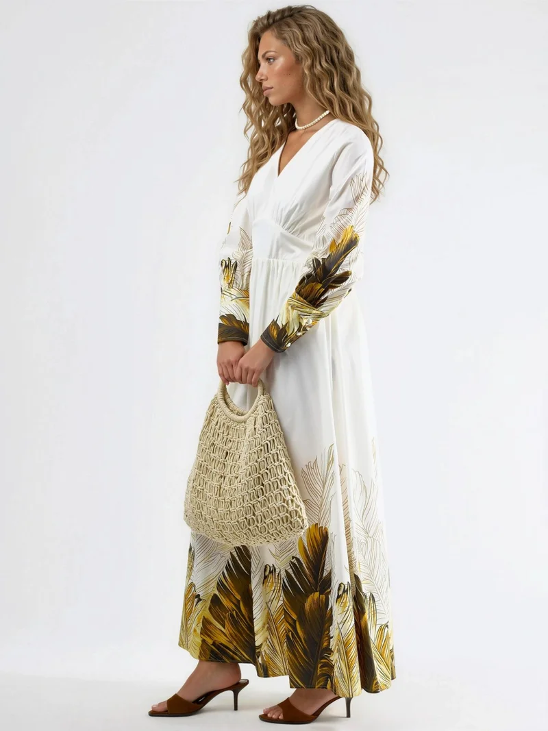 جينيفر Tropical Floral Print Maxi Dress