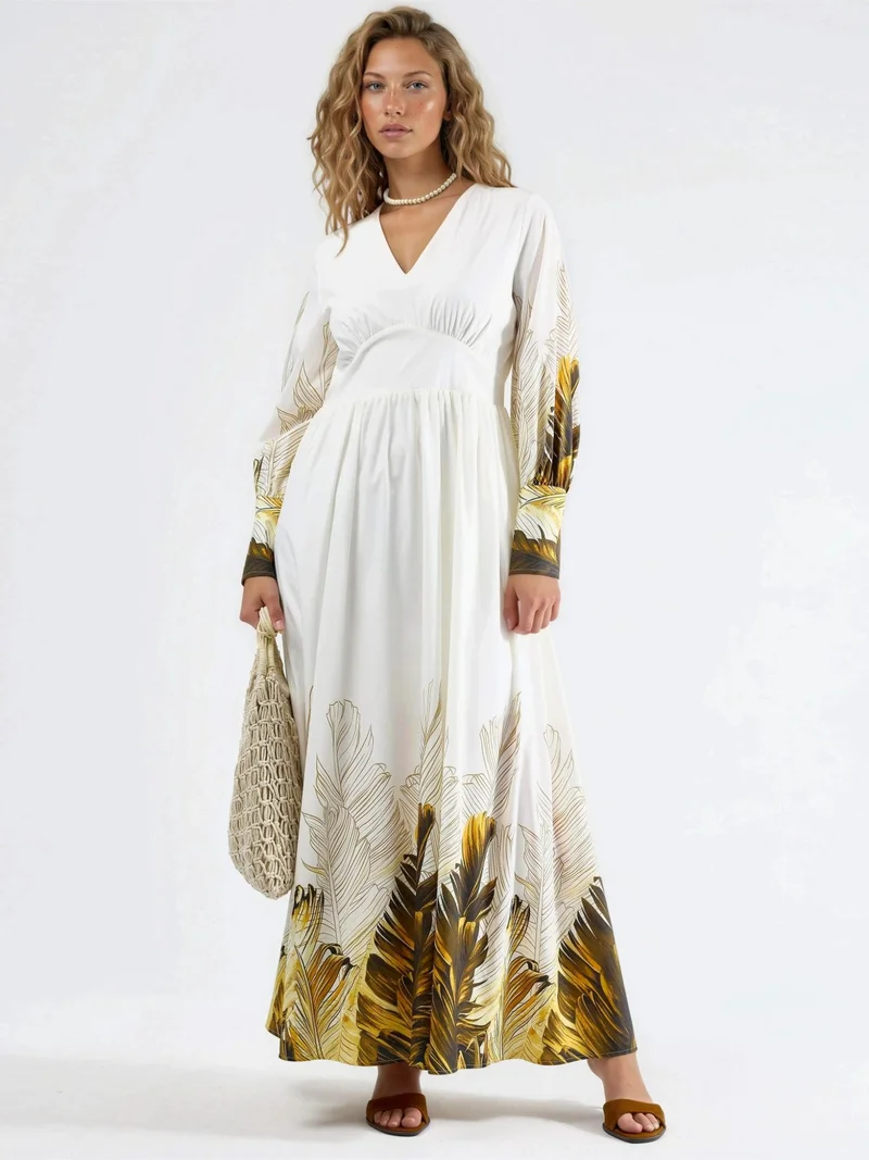 جينيفر Tropical Floral Print Maxi Dress