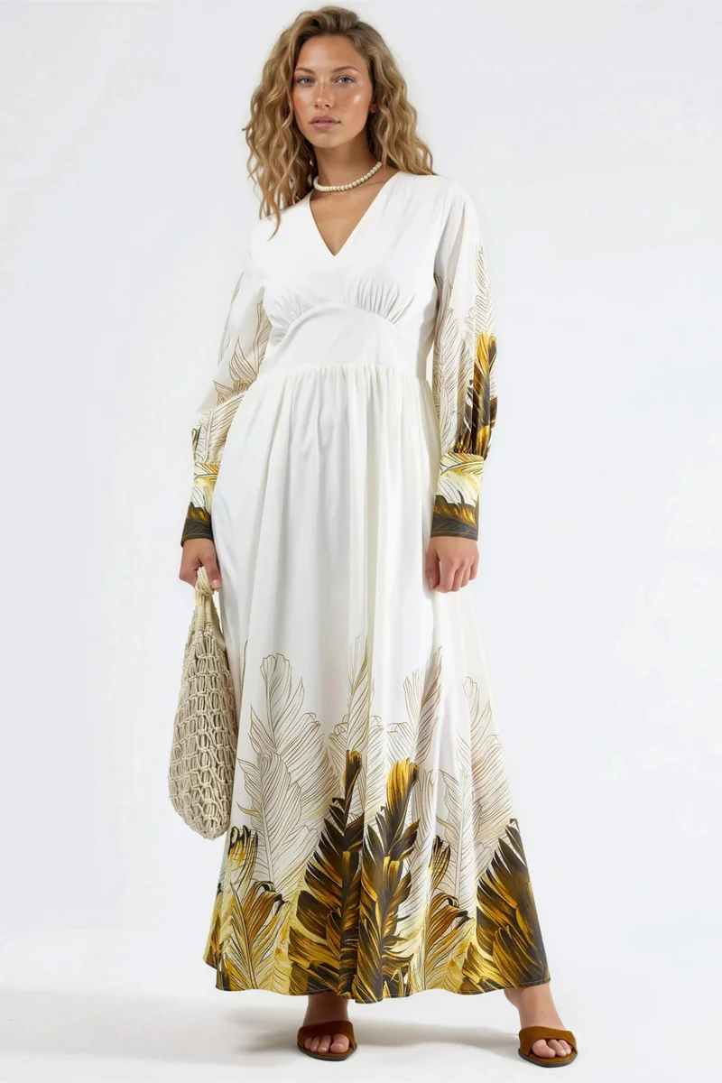 جينيفر Tropical Floral Print Maxi Dress