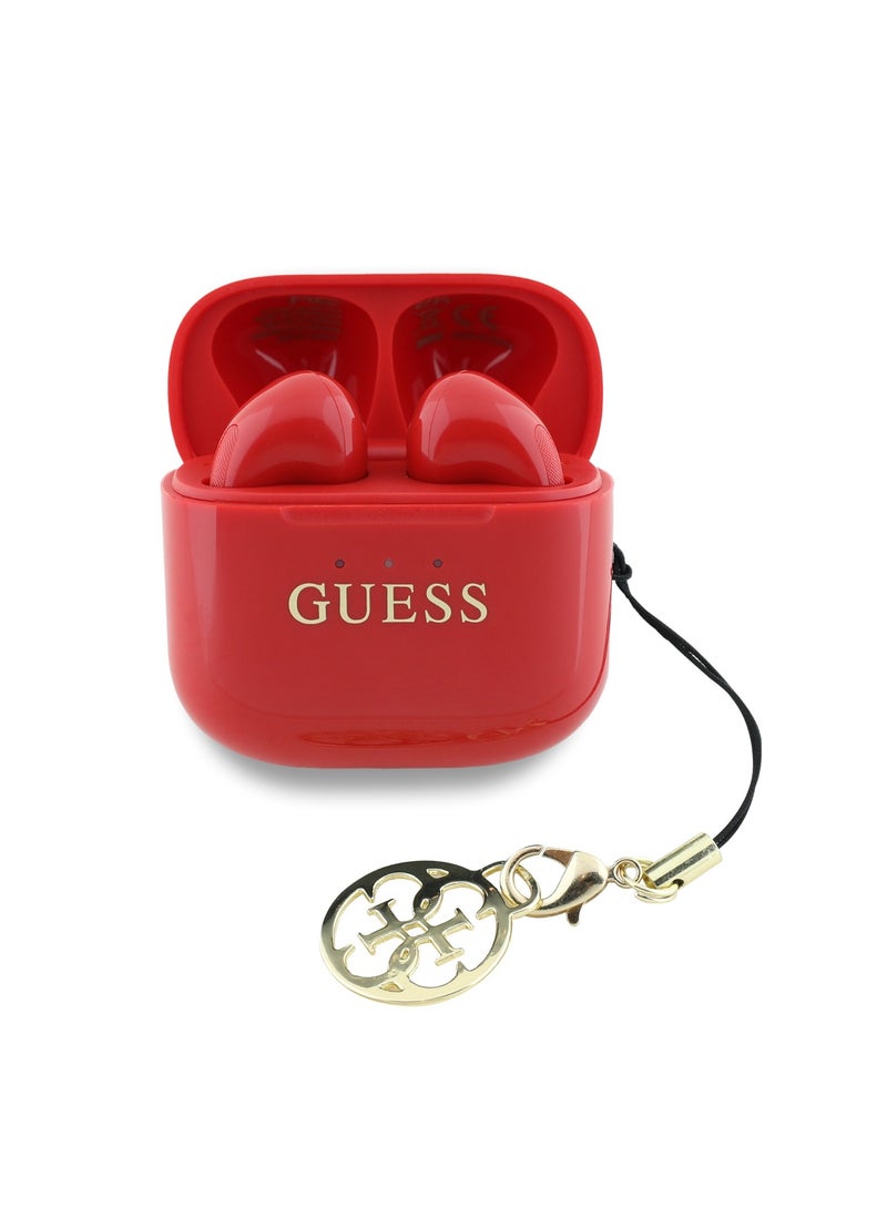 GUESS Charm TWS Wireless Earphones with Glossy Effect & Classic Logo Print / Fast Charging / Up to 5 Hour Music Play Time / 180 Days Standby Time / 10 Meter Transmission Distance- Red - Image 1