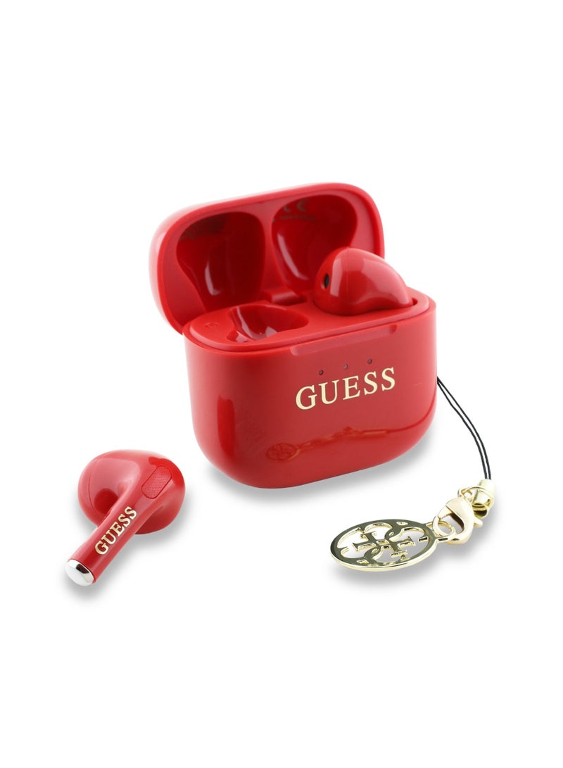 GUESS Charm TWS Wireless Earphones with Glossy Effect & Classic Logo Print / Fast Charging / Up to 5 Hour Music Play Time / 180 Days Standby Time / 10 Meter Transmission Distance- Red - Image 2