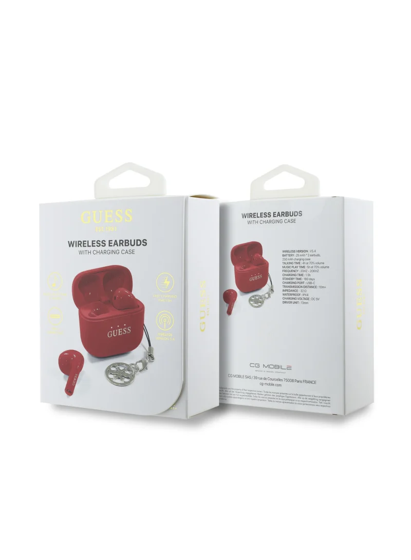 GUESS Charm TWS Wireless Earphones with Glossy Effect & Classic Logo Print / Fast Charging / Up to 5 Hour Music Play Time / 180 Days Standby Time / 10 Meter Transmission Distance- Red