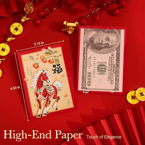 ThxToms 36pcs Red Envelopes Chinese New Year,Red Chinese Envelopes for Money 2026 Horse Lunar New Year Lucky Gift Money Hong Bao, 6 Designs, Realistic Horse, M - Image 4