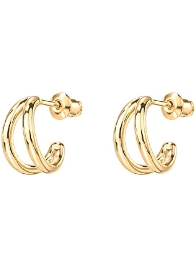 PAVOI 14K Gold Plated Sterling Silver Posts Split Huggie Hoop Earrings for Women - Dainty Multi Hoop Huggie Earrings - Image 3