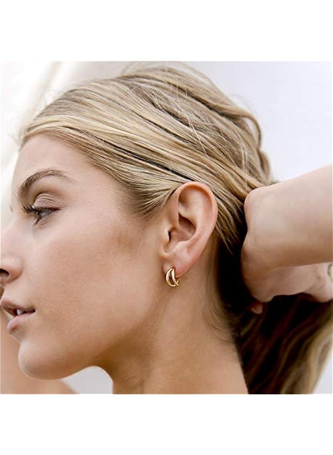 PAVOI 14K Gold Plated Sterling Silver Posts Split Huggie Hoop Earrings for Women - Dainty Multi Hoop Huggie Earrings - Image 4