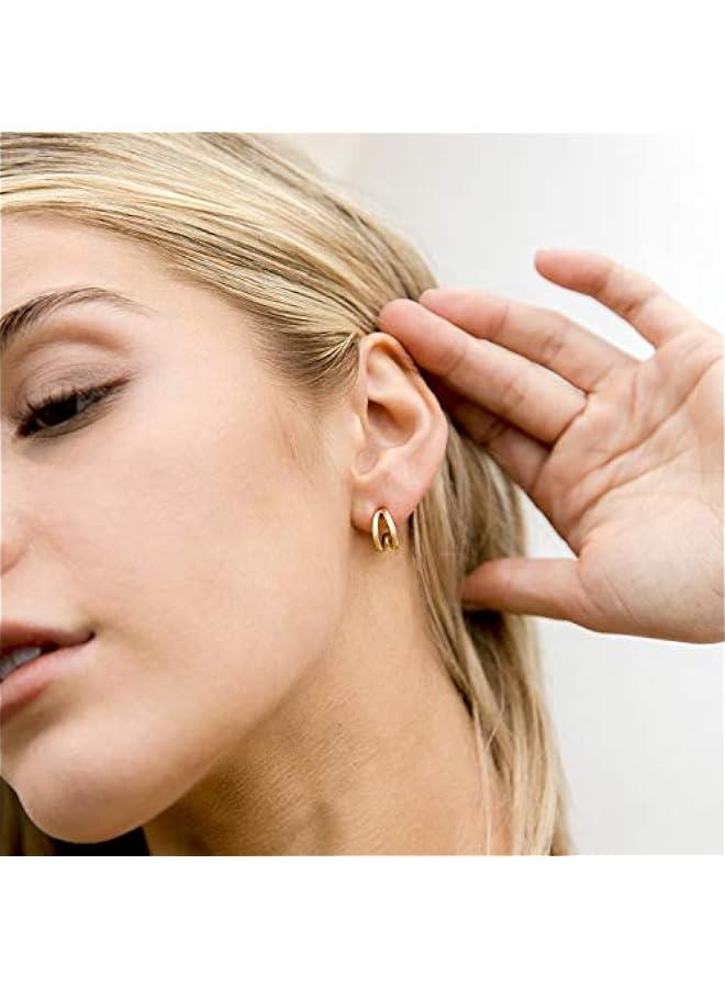 PAVOI 14K Gold Plated Sterling Silver Posts Split Huggie Hoop Earrings for Women - Dainty Multi Hoop Huggie Earrings - Image 2