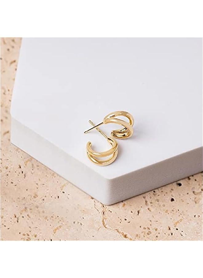 PAVOI 14K Gold Plated Sterling Silver Posts Split Huggie Hoop Earrings for Women - Dainty Multi Hoop Huggie Earrings - Image 5