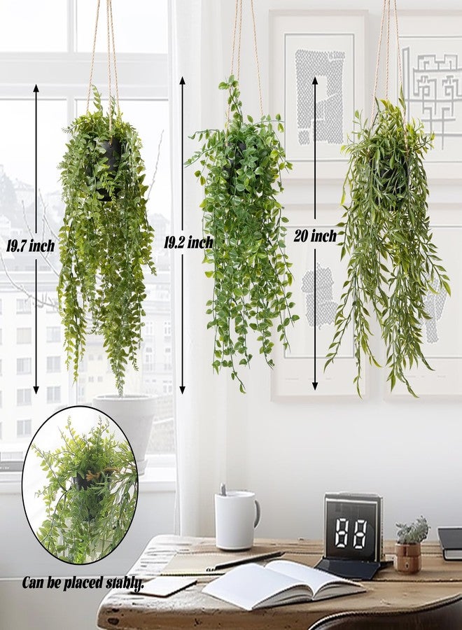 PENGYEE 3 Packs Fake Hanging Plants with Pots, Fake Vines for Wall Decor, Fake Fern Plants Mandala Vine, Artificial Plants Indoor/Outdoor for Home Bathroom Bedroom Kitchen Office Room Decor - Image 3