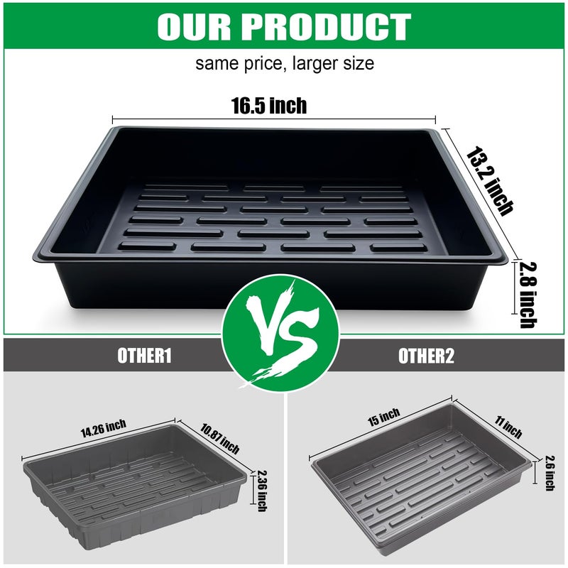 RooTrimmer Seed Starter Tray, 10 Packs Plant Tray, Durable Plastic Growing Trays, Stackable Seedling Starter Trays Perfect for Indoor, Outdoor, Greenhouses, 16.5" L x 13.2" W x 2.8" H - Black - Image 2