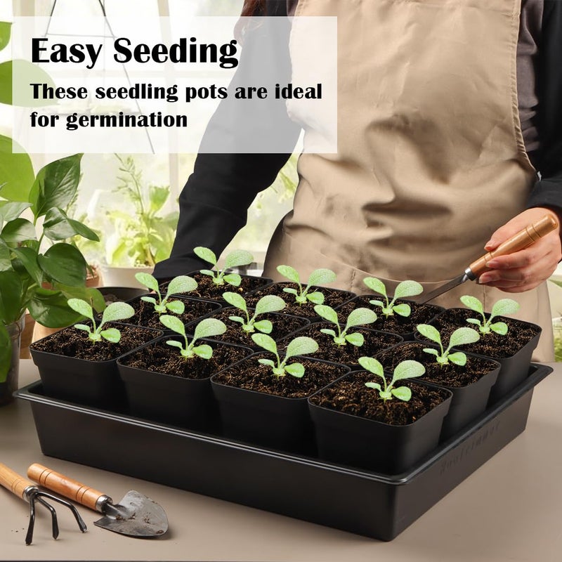 RooTrimmer Seed Starter Tray, 10 Packs Plant Tray, Durable Plastic Growing Trays, Stackable Seedling Starter Trays Perfect for Indoor, Outdoor, Greenhouses, 16.5" L x 13.2" W x 2.8" H - Black - Image 5