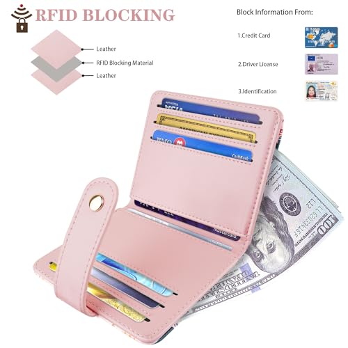 Simikol Slim Bifold Wallet RFID Credit Card Wallet Small Cute Card Holder for Women, Pink Flowers - Image 3