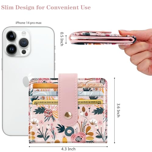 Simikol Slim Bifold Wallet RFID Credit Card Wallet Small Cute Card Holder for Women, Pink Flowers - Image 5