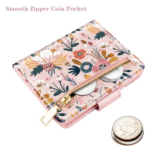 Simikol Slim Bifold Wallet RFID Credit Card Wallet Small Cute Card Holder for Women, Pink Flowers - Image 4