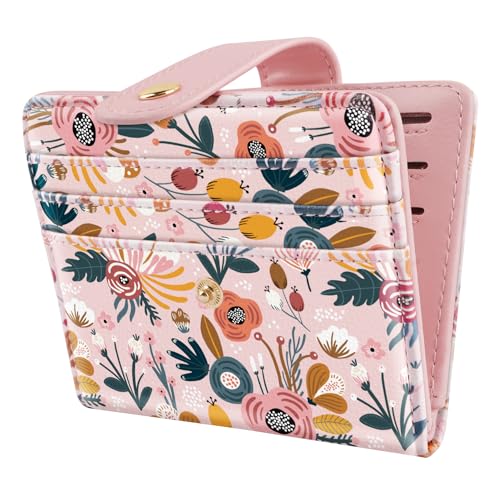 Simikol Slim Bifold Wallet RFID Credit Card Wallet Small Cute Card Holder for Women, Pink Flowers - Image 1