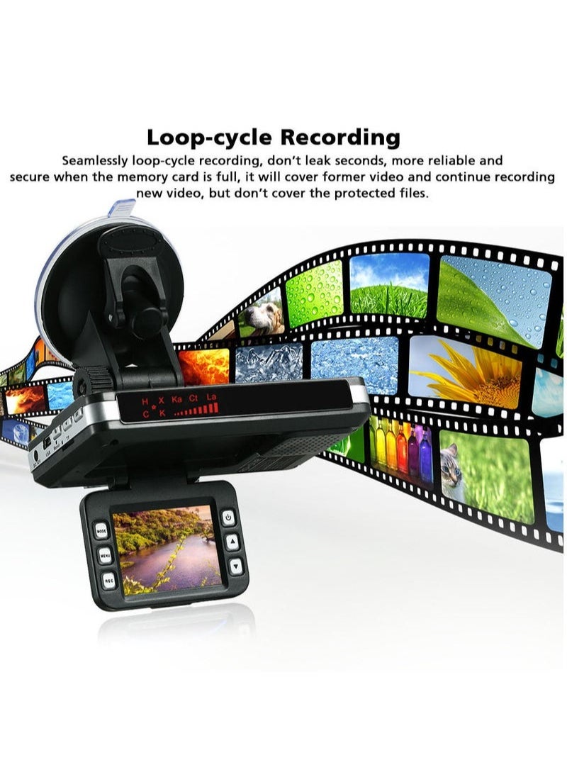 2 in 1 Anti Radar Detector Car DVR 720P Dash Cam Radar Speed Detector with Full Band Mute Button Loop Recording G-Sensor