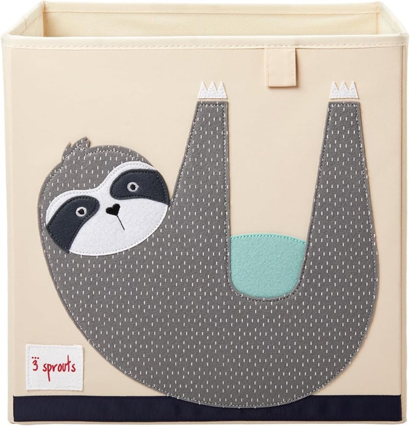 3 Sprouts Toy Storage Cube - 13 inch Kids Cube Storage Box - Collapsible Fabric Organiser Bin for for Nursery, Children’s Room, Kids Playroom, Sloth - Image 1