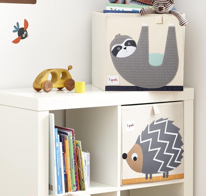 3 Sprouts Toy Storage Cube - 13 inch Kids Cube Storage Box - Collapsible Fabric Organiser Bin for for Nursery, Children’s Room, Kids Playroom, Sloth - Image 3