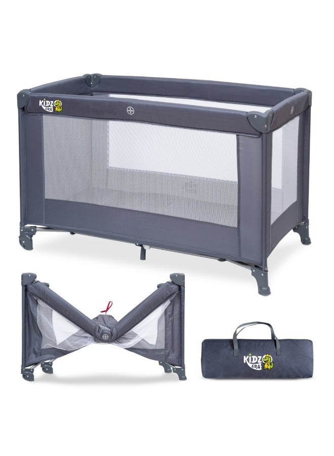 kidz Era Portable playpen , bassinet with front wheels for easy movement, mattress and carrying bag - easy to fold, full mesh ventilation, travel safe - Image 1
