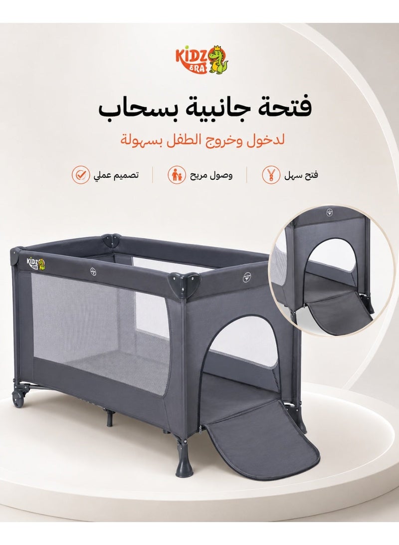 كيدز ايرا محبس اطفال للعب , سرير اطفال محمول مع كفرات امامية لسهولة الحركة و مرتبة وحقيبة حمل – سهل الطي، شبكة تهوية كاملة، آمن للسفر - Image 2