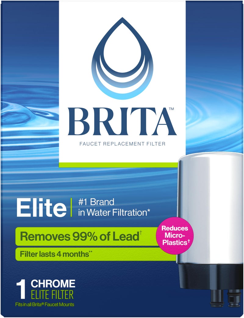 BRITA فلتر مياه الصنبور من بريتا، فلاتر استبدال نظام تنقية المياه للصنابير، يقلل 99% من الرصاص، كروم، 1 قطعة - Image 1