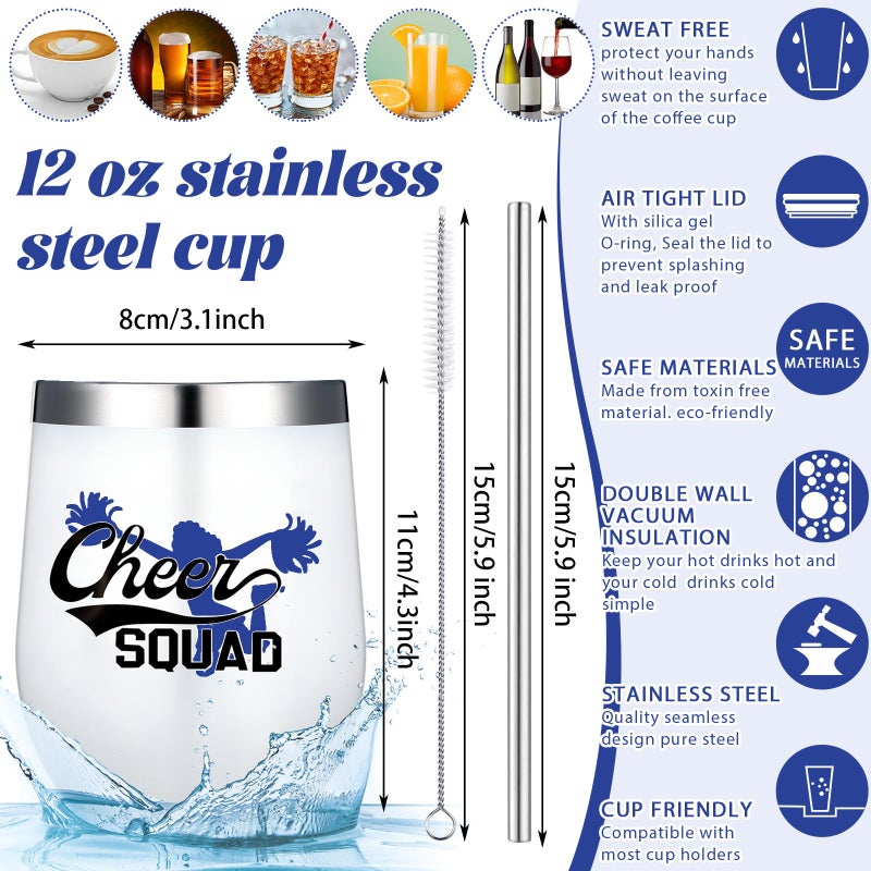 Irenare 4 Pcs Cheerleader Gifts Set 12 oz Cheer Tumbler Makeup Bag Cheerleading Bracelet Cheer Keychain for Cheer Accessories (Blue) - Image 2