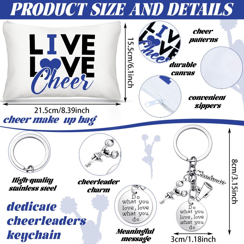 Irenare 4 Pcs Cheerleader Gifts Set 12 oz Cheer Tumbler Makeup Bag Cheerleading Bracelet Cheer Keychain for Cheer Accessories (Blue) - Image 3