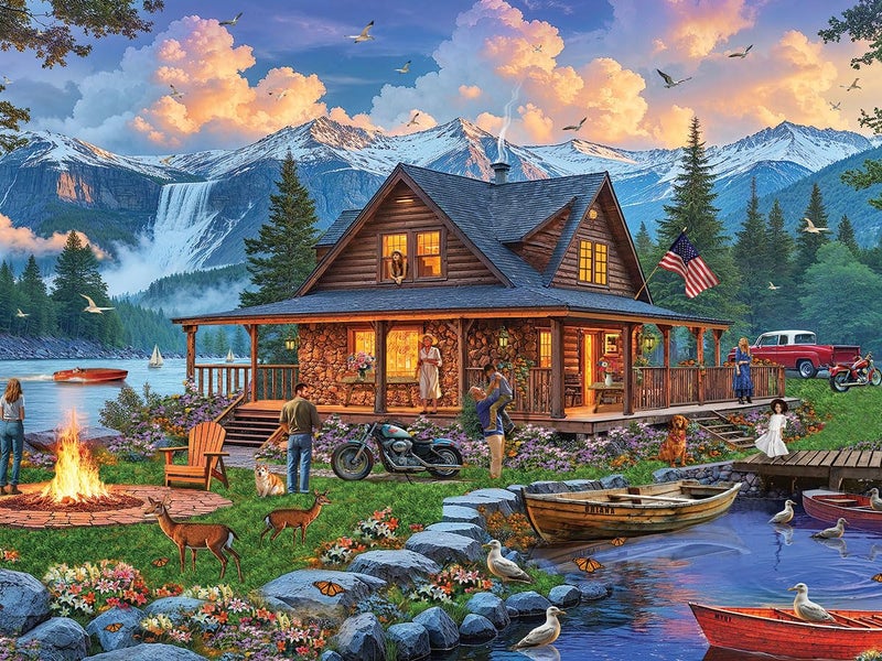 White Mountain 500 Piece Jigsaw Puzzle Spring Scenic Lake Puzzles with Large Pieces Gift for Adults and Family 18x24 Cabin Retreat - Image 3