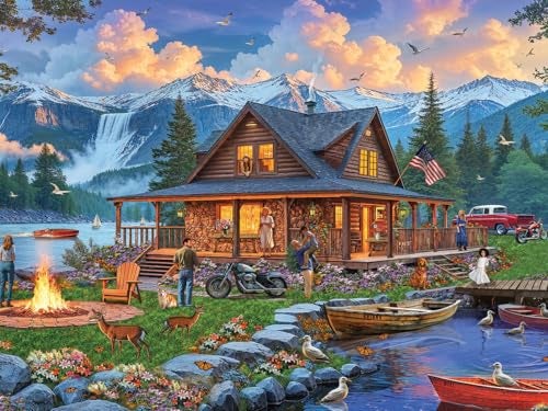 White Mountain 500 Piece Jigsaw Puzzle Spring Scenic Lake Puzzles with Large Pieces Gift for Adults and Family 18x24 Cabin Retreat - Image 1
