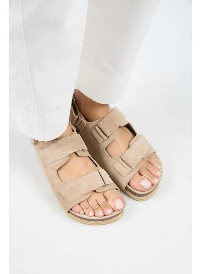 Manijero  Emilia Women's Genuine Leather Double strap Beige Sandal. for Women | Best Price UAE