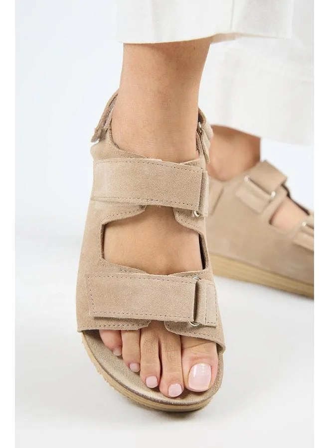 Emilia Women's Genuine Leather Double strap Beige Sandal.