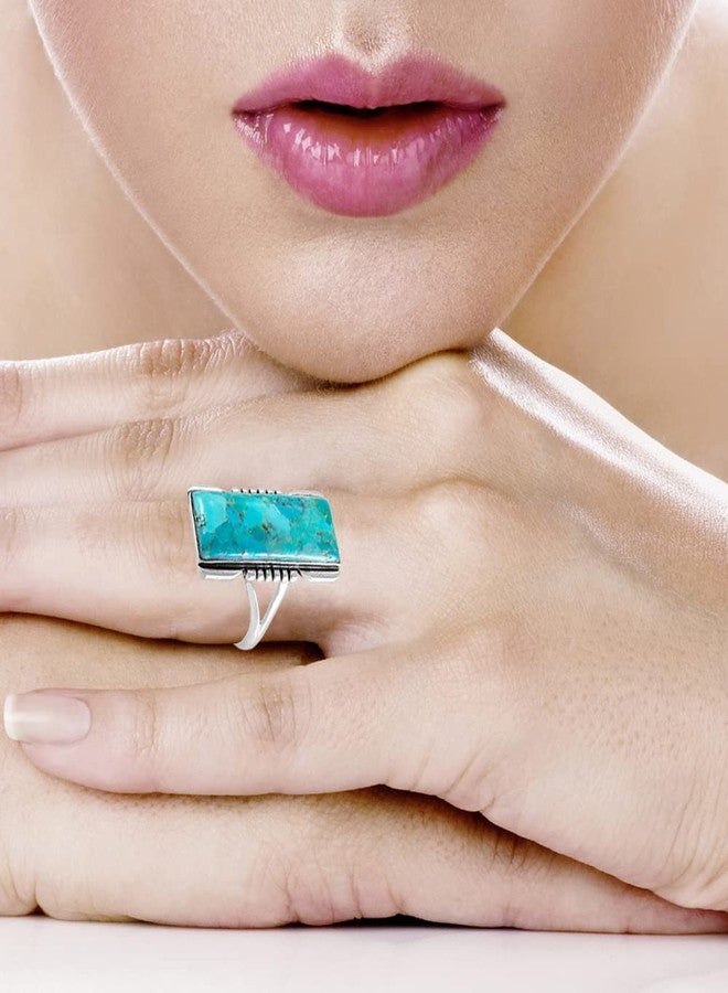 Turquoise Network Turquoise Ring Sterling Silver 925 Genuine Gemstones Size 6 to 11 (9) - Image 2