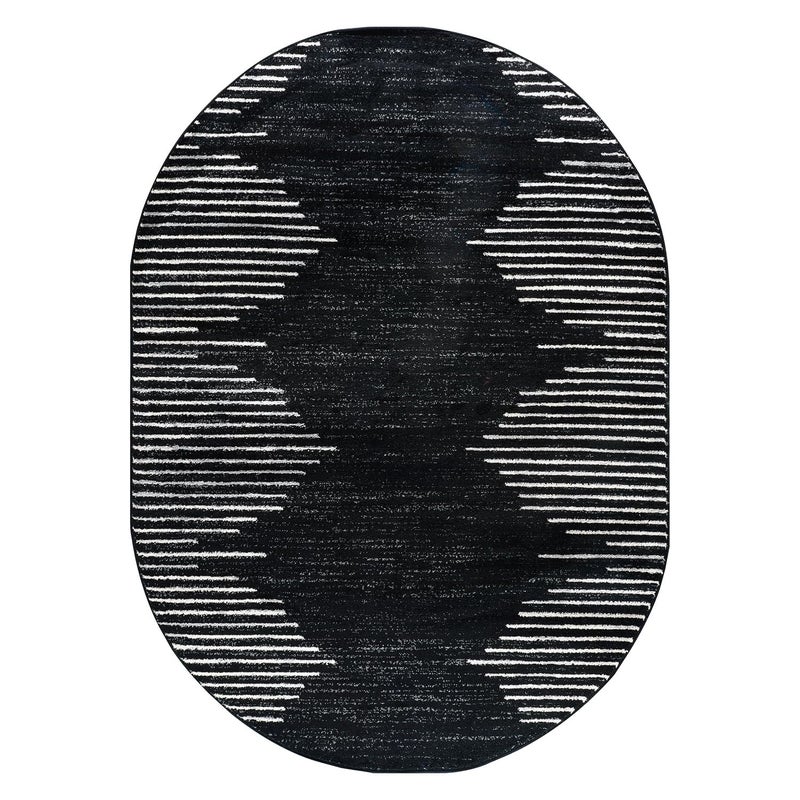 Rugshop Bohemian Stripe Stain Resistant High Traffic Living Room Kitchen Bedroom Dining Home Office Oval Area Rug 5' x 7' Black - Image 2