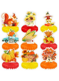 HOWAF 9 Pcs Hello Fall Party Decorations Pumpkin Honeycomb Centerpiece,Happy Fall Table Toppers For Happy Thanksgiving Party Supplies,Thanksgiving Fall Table Centerpieces  - Image 1