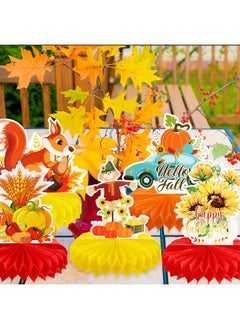 HOWAF 9 Pcs Hello Fall Party Decorations Pumpkin Honeycomb Centerpiece,Happy Fall Table Toppers For Happy Thanksgiving Party Supplies,Thanksgiving Fall Table Centerpieces  - Image 5