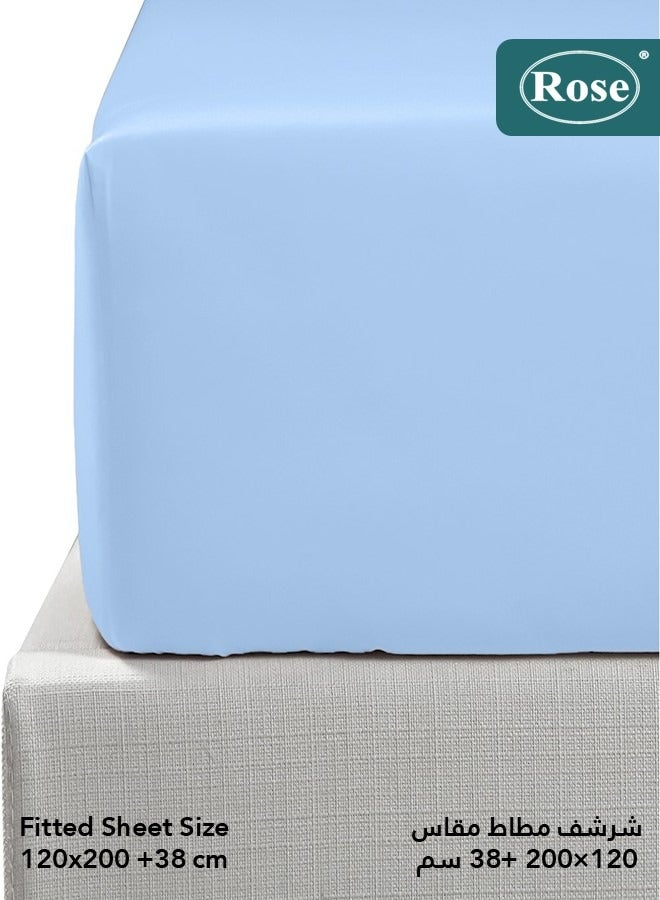 Rose Luxurious Plain Fitted Sheet with Deep Pockets and Pillow Case, Bed Sheet 2-Pieces Set, Soft & Cozy Microfiber Breathable and Cooling, Extra Twin Size 120x200 cm, Light Blue - Image 3