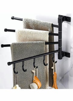Excefore Swivel Towel Rack, 4 Arm Foldable Wall Mounted Towel Holder with 5 Hooks, Rustproof Aluminum, 180° Rotation, Towel Organizer Bar for Bathroom and Kitchen, Black  - Image 1