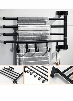Excefore Swivel Towel Rack, 4 Arm Foldable Wall Mounted Towel Holder with 5 Hooks, Rustproof Aluminum, 180° Rotation, Towel Organizer Bar for Bathroom and Kitchen, Black  - Image 5