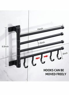 Excefore Swivel Towel Rack, 4 Arm Foldable Wall Mounted Towel Holder with 5 Hooks, Rustproof Aluminum, 180° Rotation, Towel Organizer Bar for Bathroom and Kitchen, Black  - Image 3