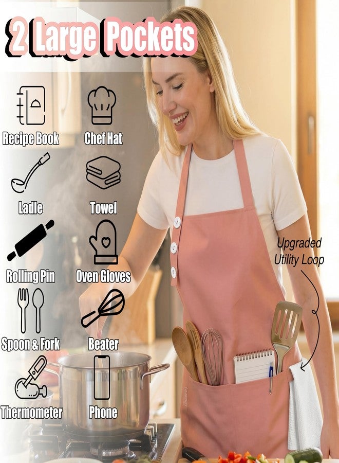 TOSHE Kitchen Apron Waterdrop Resistant Cotton Apron with adjustable Aprons for Women with Pockets 10 Color option Cooking Powder Pink Apron (Powder Pink) - Image 2