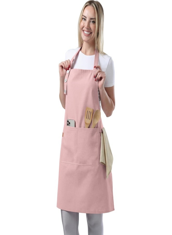 TOSHE Kitchen Apron Waterdrop Resistant Cotton Apron with adjustable Aprons for Women with Pockets 10 Color option Cooking Powder Pink Apron (Powder Pink) - Image 1