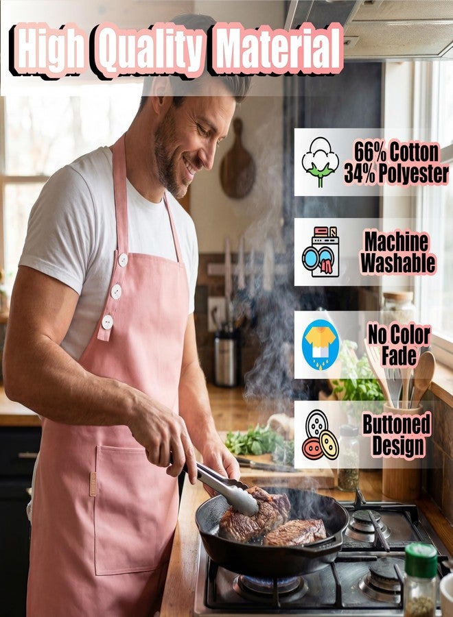 TOSHE Kitchen Apron Waterdrop Resistant Cotton Apron with adjustable Aprons for Women with Pockets 10 Color option Cooking Powder Pink Apron (Powder Pink) - Image 3