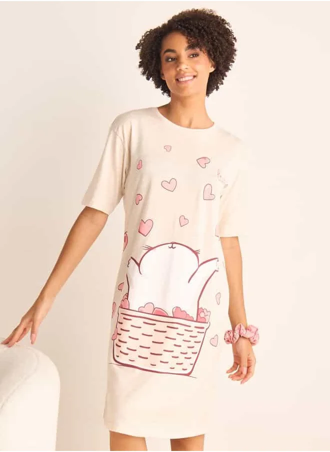 FAV Set of 2 - All-Over Print Sleepshirt with Short Sleeves