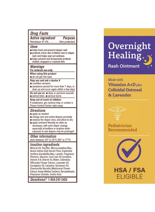 A + D A+D Overnight Healing Diaper Rash Ointment - Soothes, Protects & Relieves Diaper Rash Overnight with Lavender & Colloidal Oatmeal - Healing Ointment for Red, Itchy, Irritated Skin - 15.2 oz Jar - Image 2