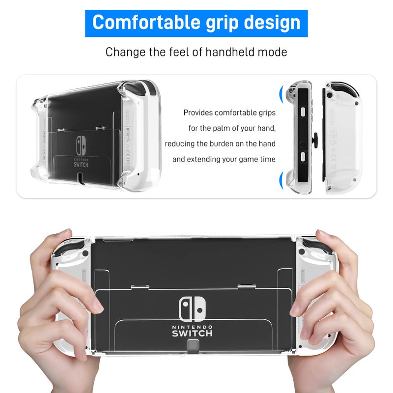RHOTALL 3 in 1 Transparent Case for Nintendo Switch OLED, Clear Dockable Shell Compatible with Switch OLED and Controller, Comfort Grip Case with Shock-Absorption and Anti-Scratch Design - Image 4